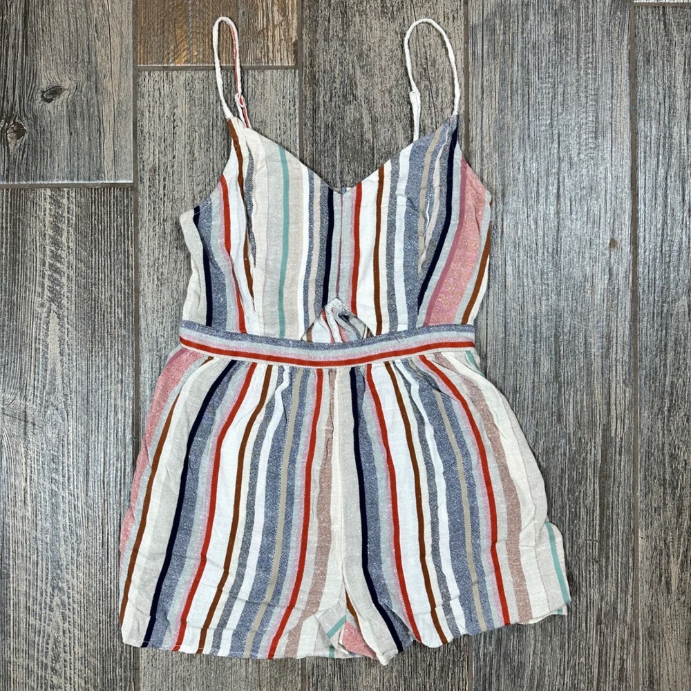 American‎ Eagle Outfitters Striped Romper M Multi Color V Neck Spaghetti Strap